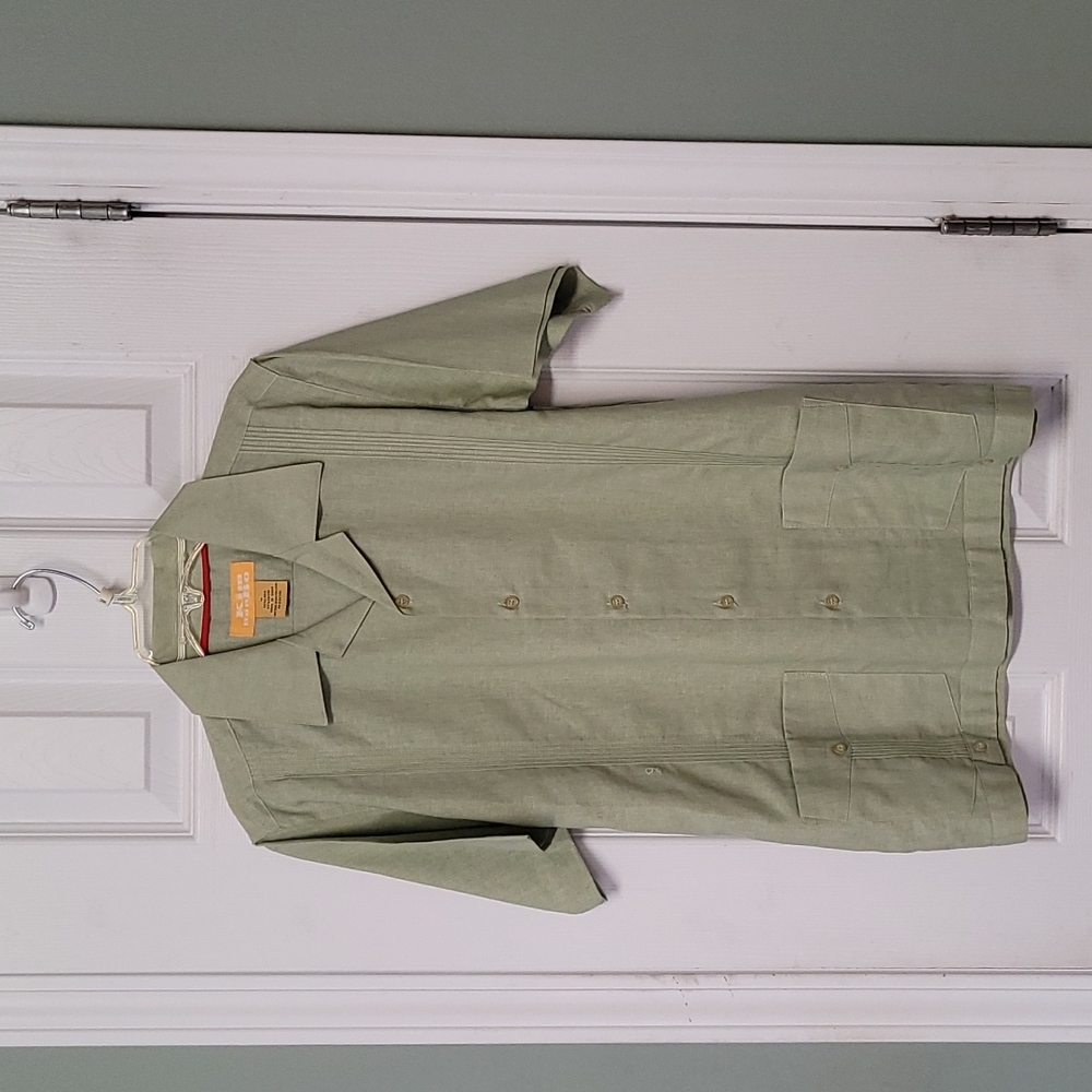 Sage green Boys 2 pocket Guayabera linen blend various sizes